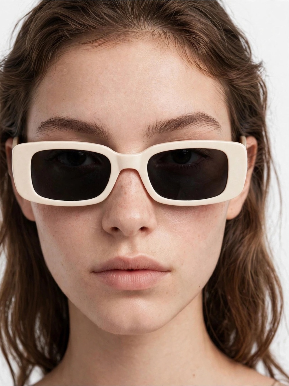 Retro Rectangular White Sunglasses - Bold Black Lenses